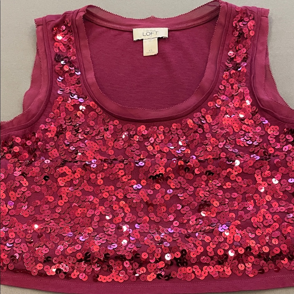 LOFT Burgundy Sequin Tank Top
